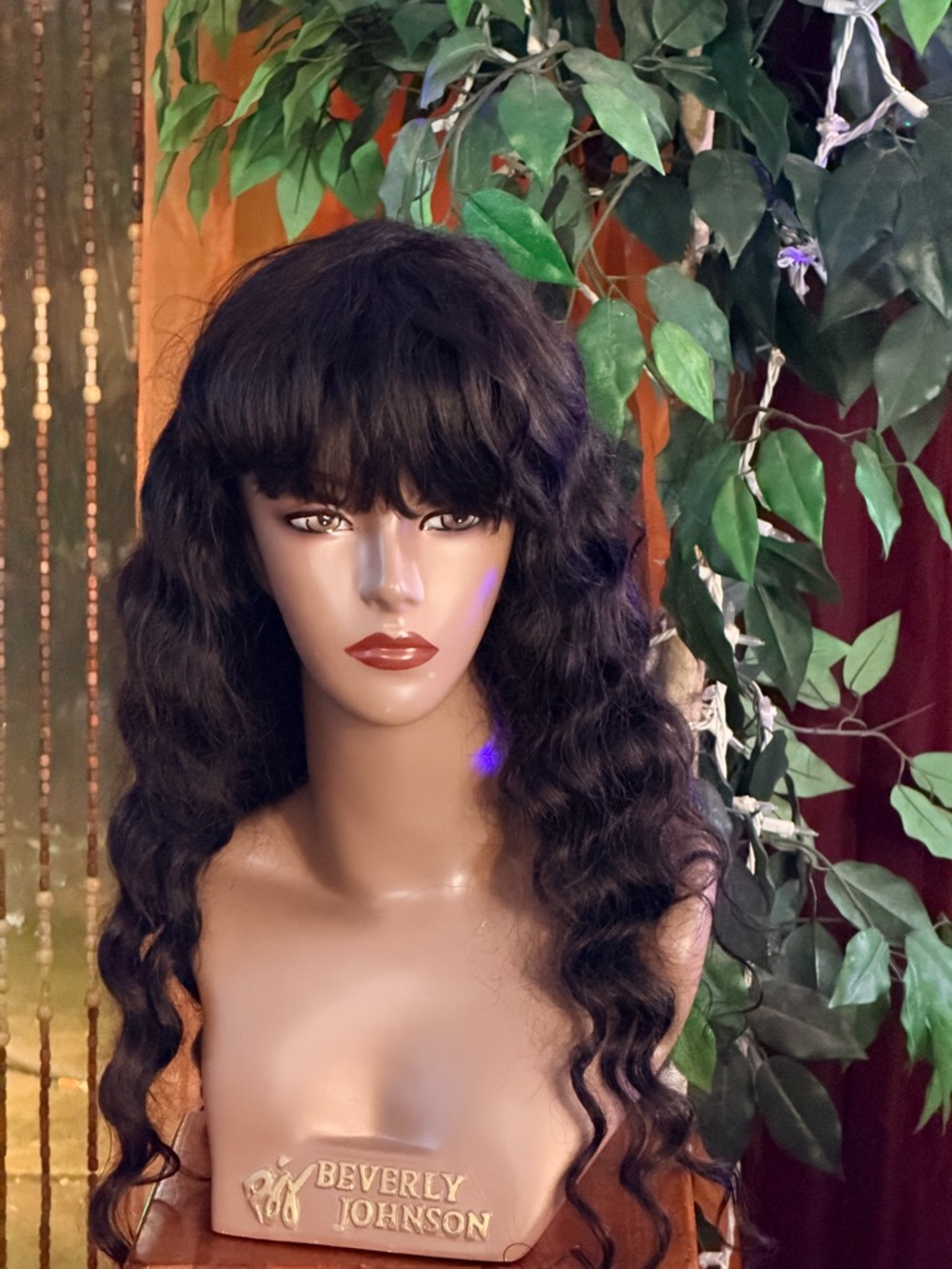 Long Wavy Fringe Wig — Dark Brown